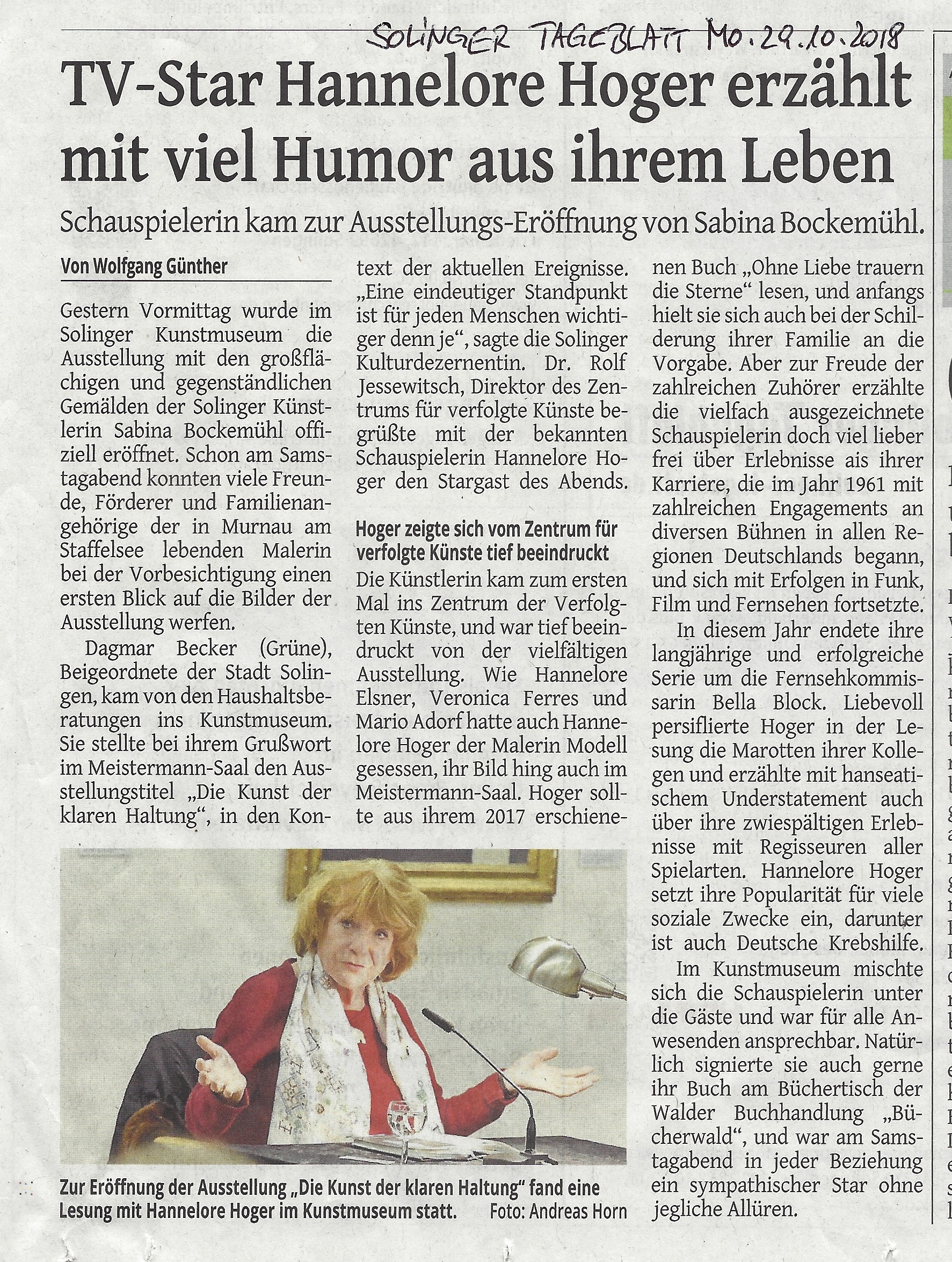 Solinger Tageblatt - TV-Star Hannelore Hoger erzählt mit viel Humor aus ihrem Leben